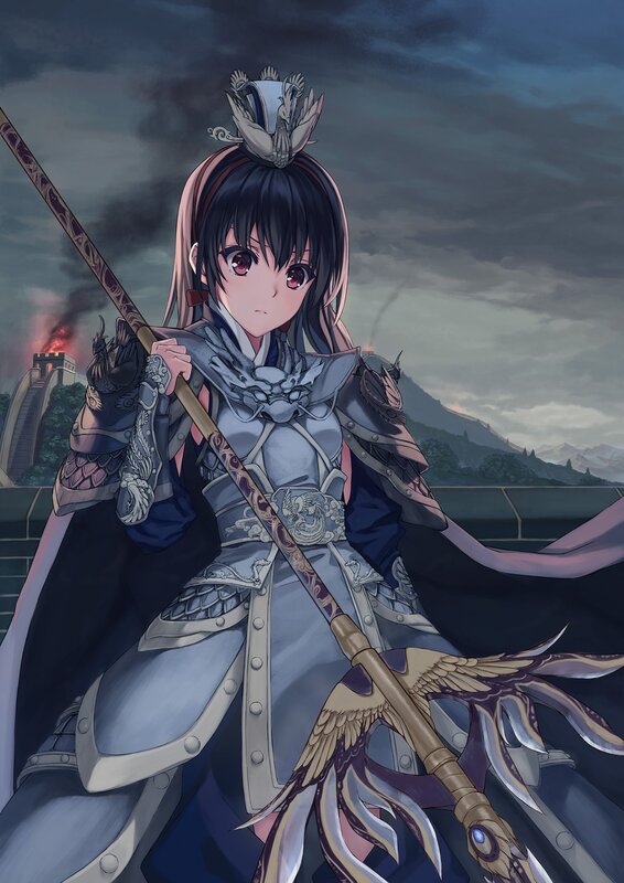 Anime Warrior with Spear — Gray