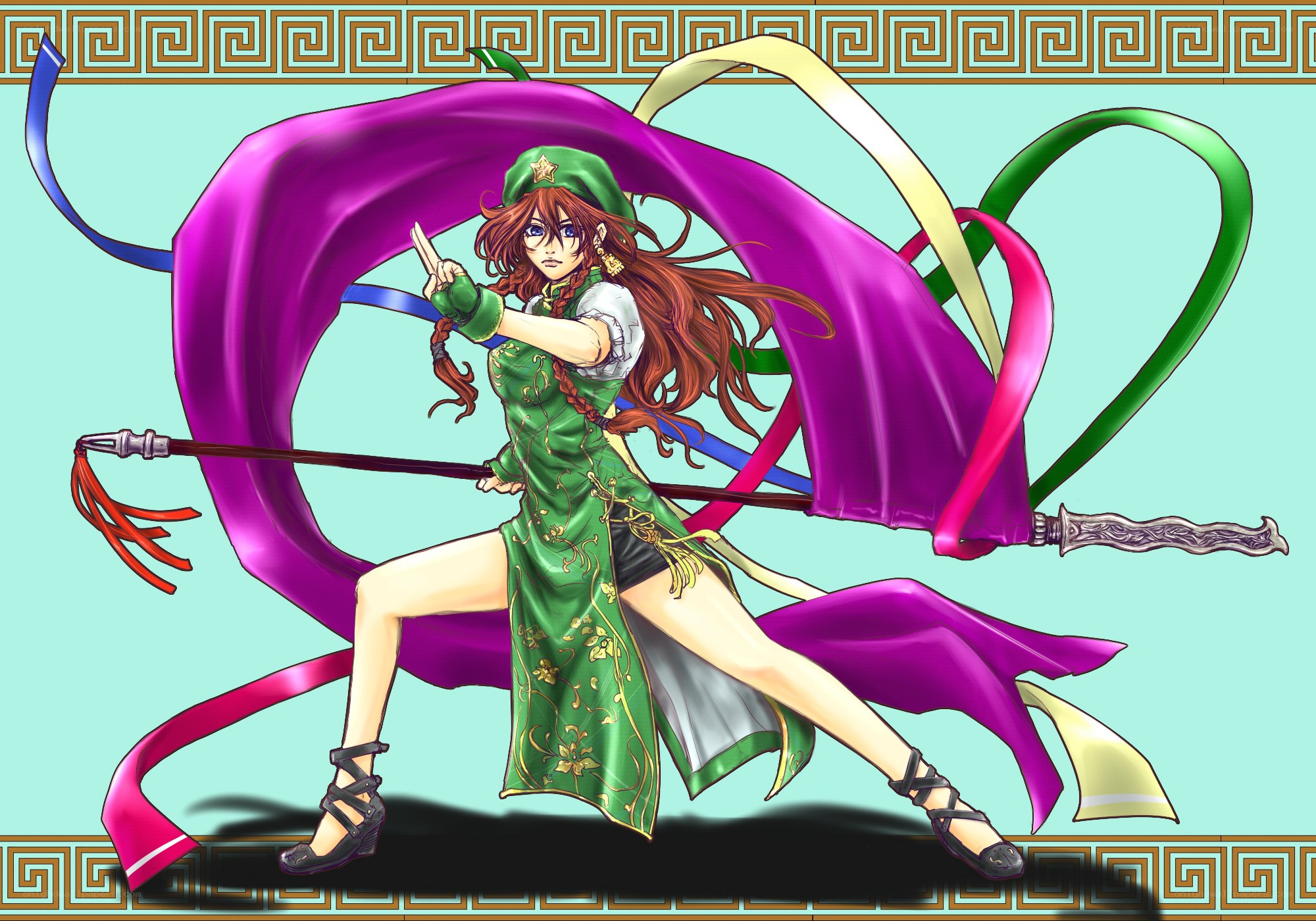 anime warrior with staff