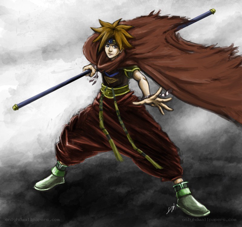 Anime warrior with staff