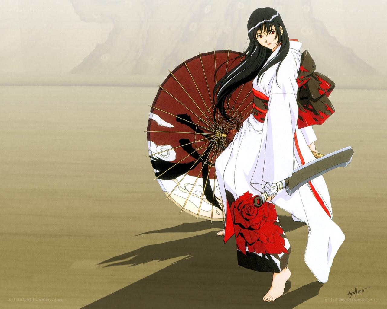 anime warrior with sword and umbrella