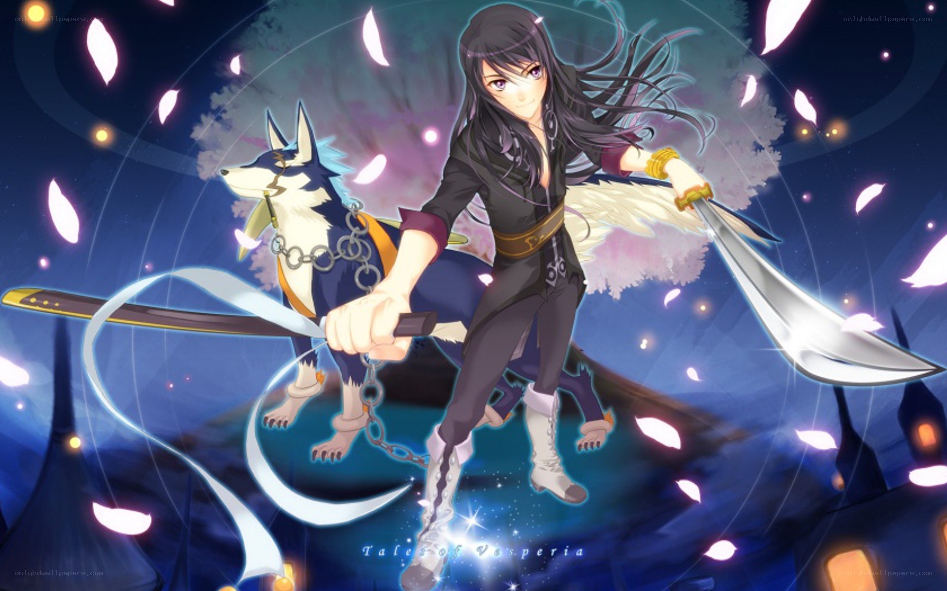 anime warrior with sword and wolf