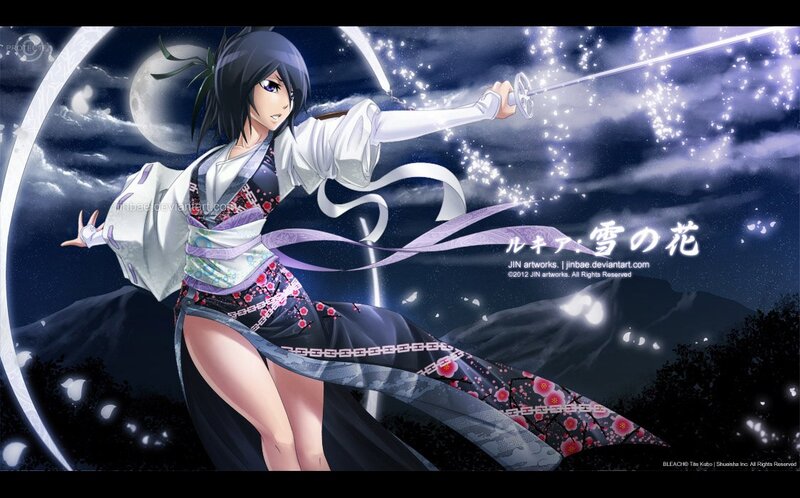 Anime warrior with sword at night