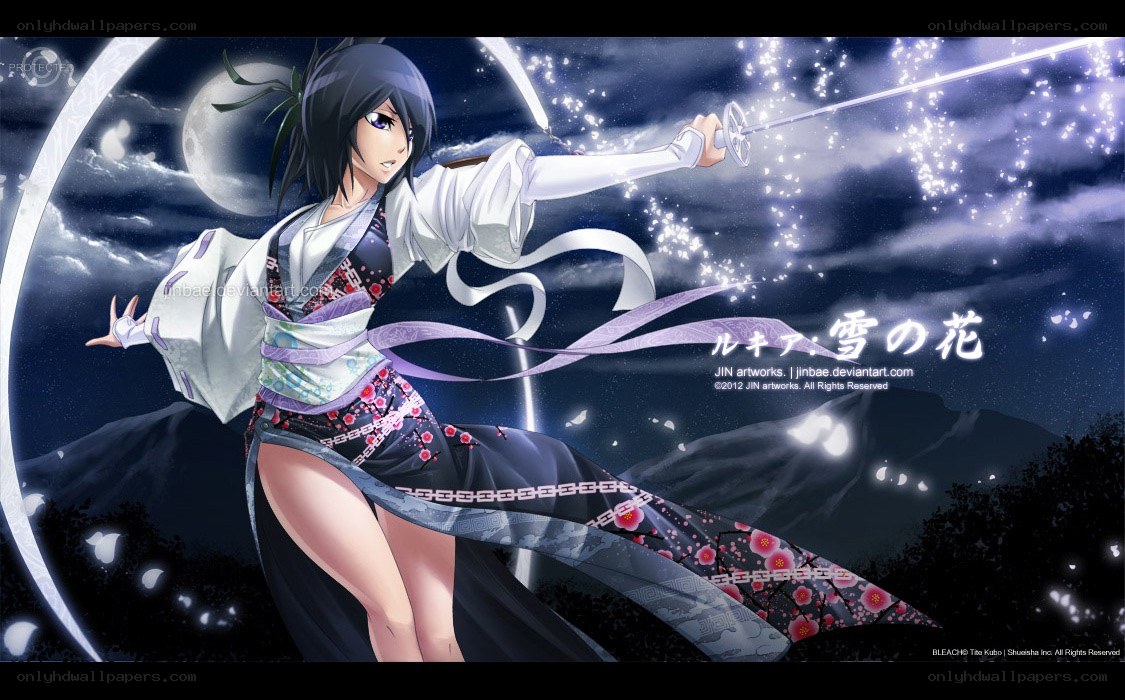 Anime warrior with sword at night
