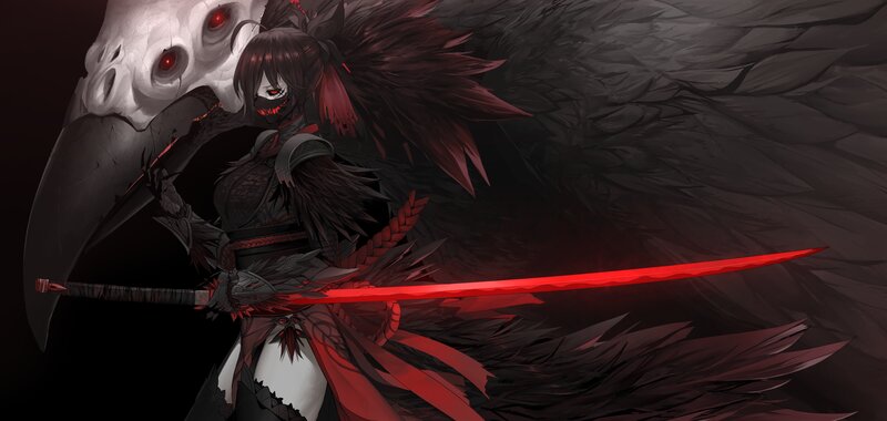 Anime Warrior with Sword — Black, Dark, Night