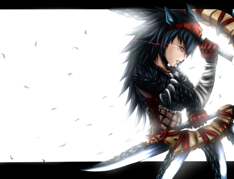 Anime Warrior with Sword — Black, Dramatic, Digital Art