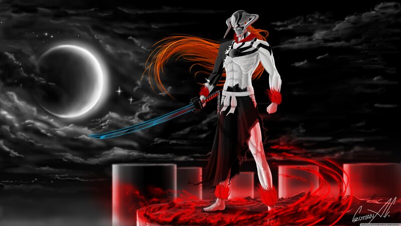 Anime Warrior with Sword — Black, Dramatic, Night, Digital Art