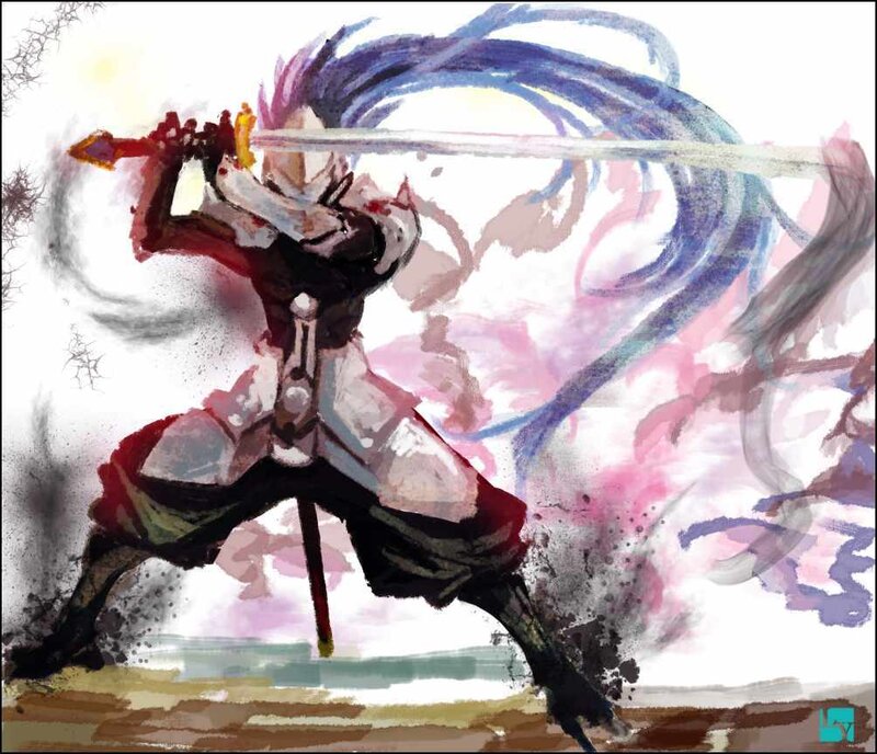 Anime Warrior with Sword — Blue