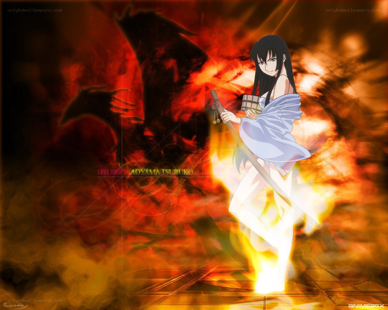 Anime warrior with sword in fire