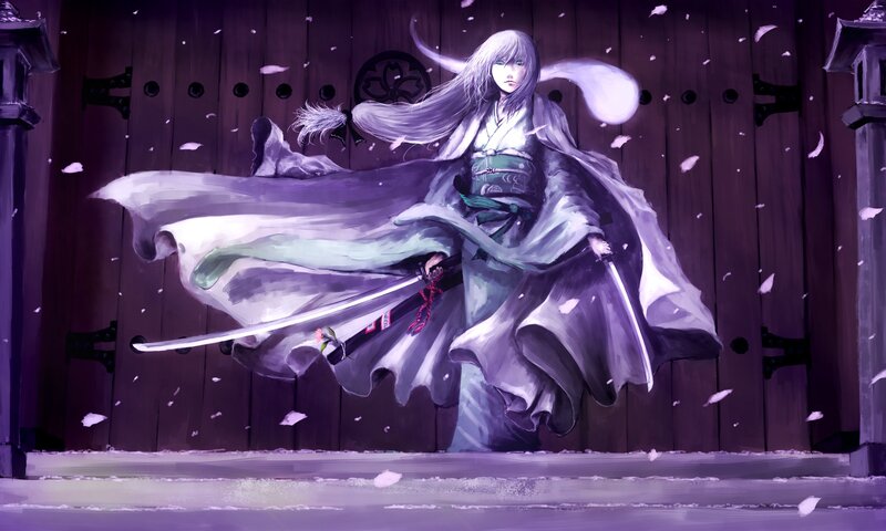 Anime Warrior with Sword — Purple, Dramatic