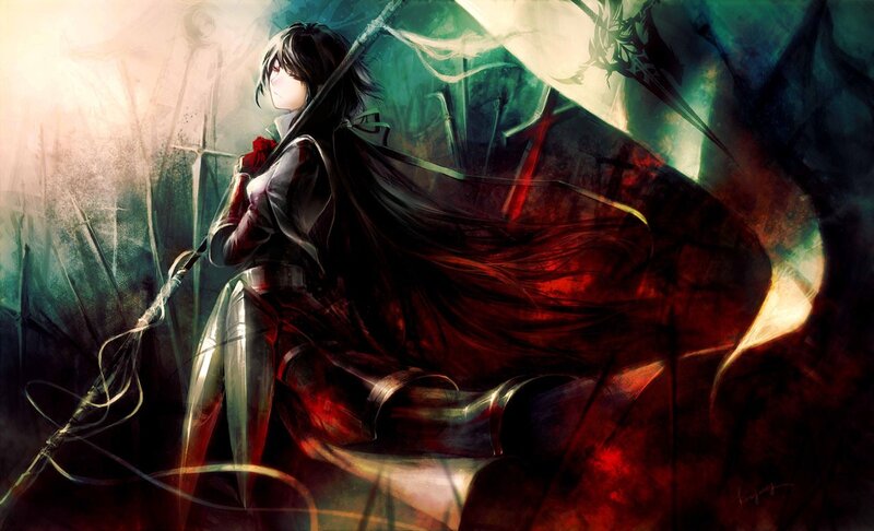 Anime Warrior with Sword — Red, Dramatic, Digital Art, Cape