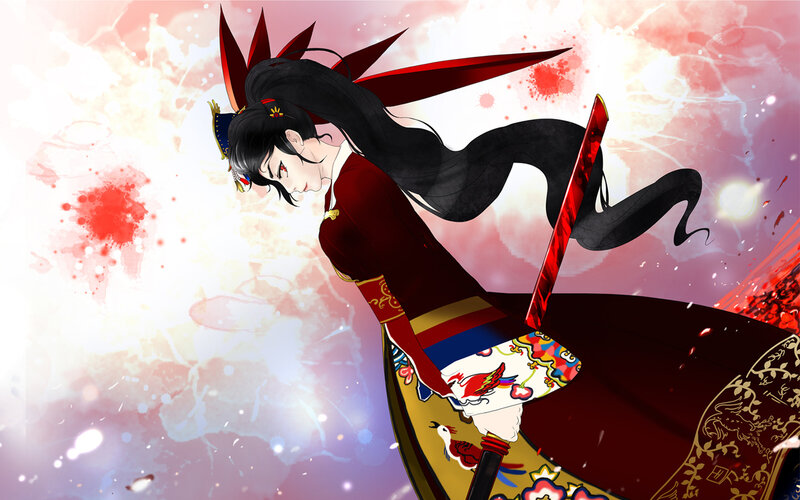 Anime Warrior with Sword — Red, Dramatic, Digital Art