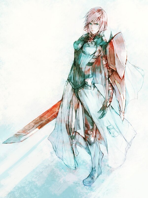 Anime Warrior with Sword — White, Dramatic, Digital Art