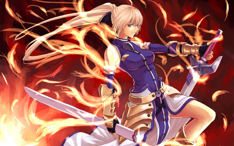 anime warrior with swords