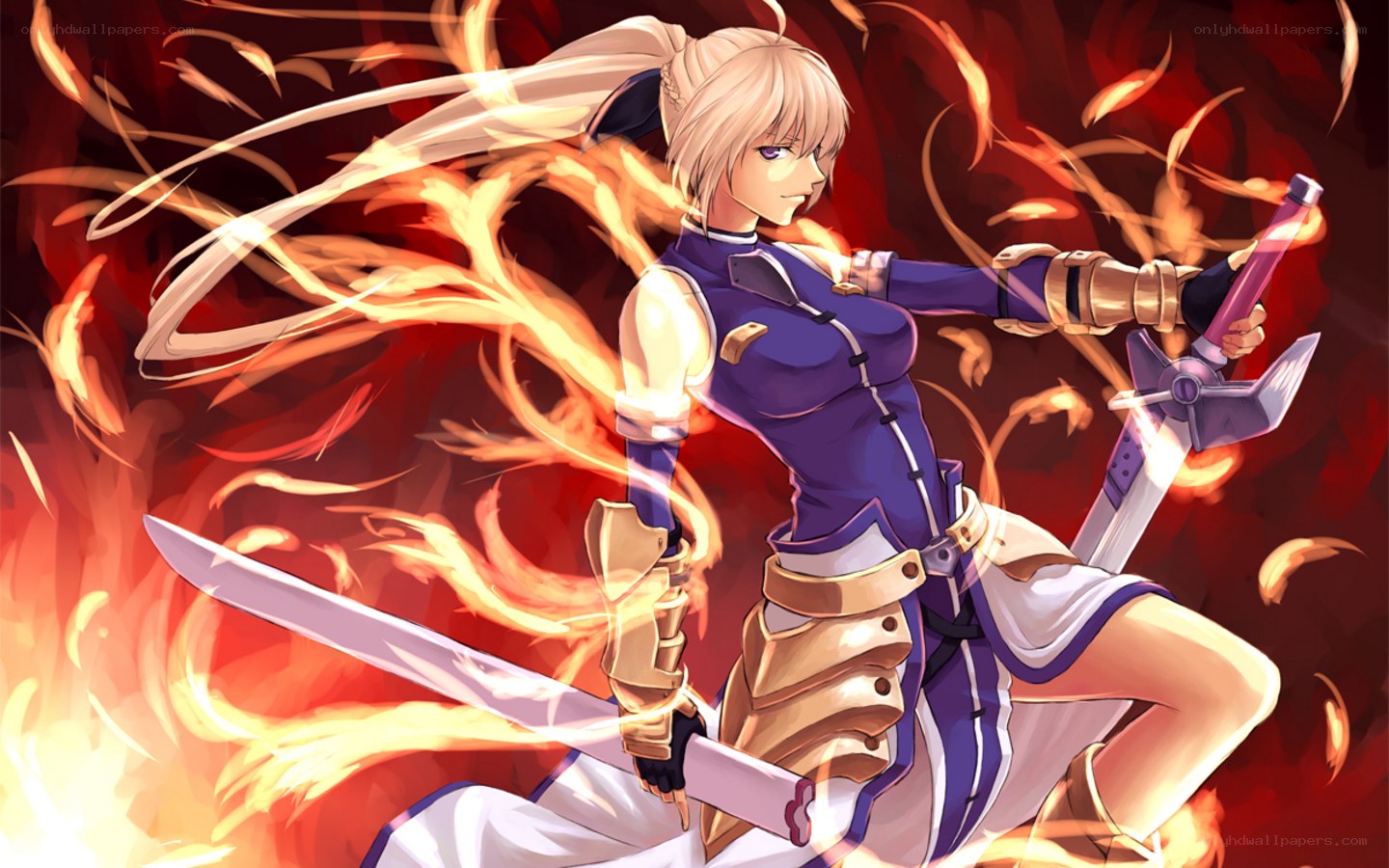 anime warrior with swords