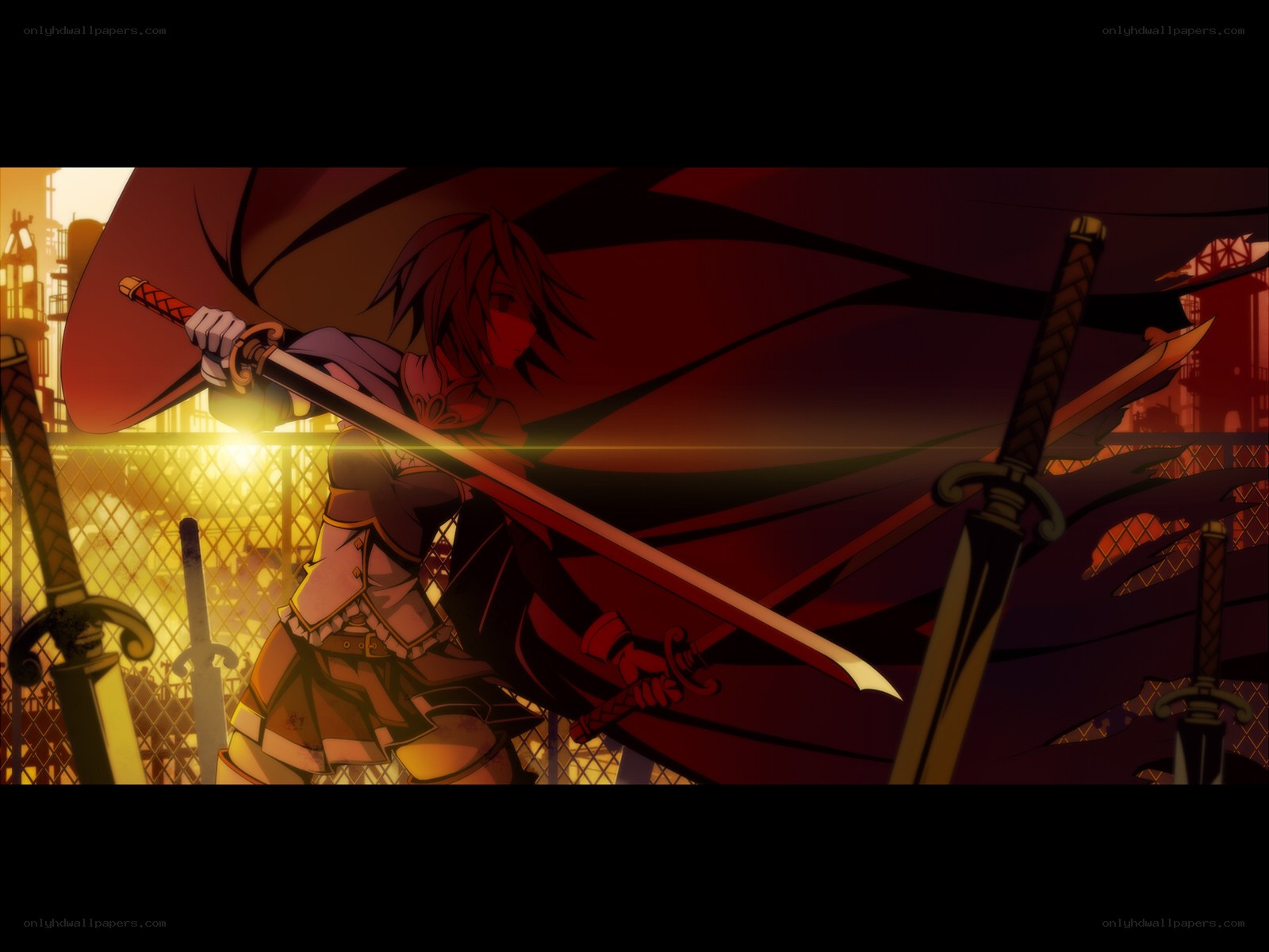 anime warrior with swords