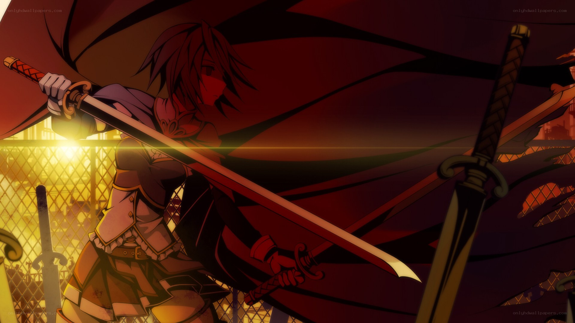 anime warrior with swords