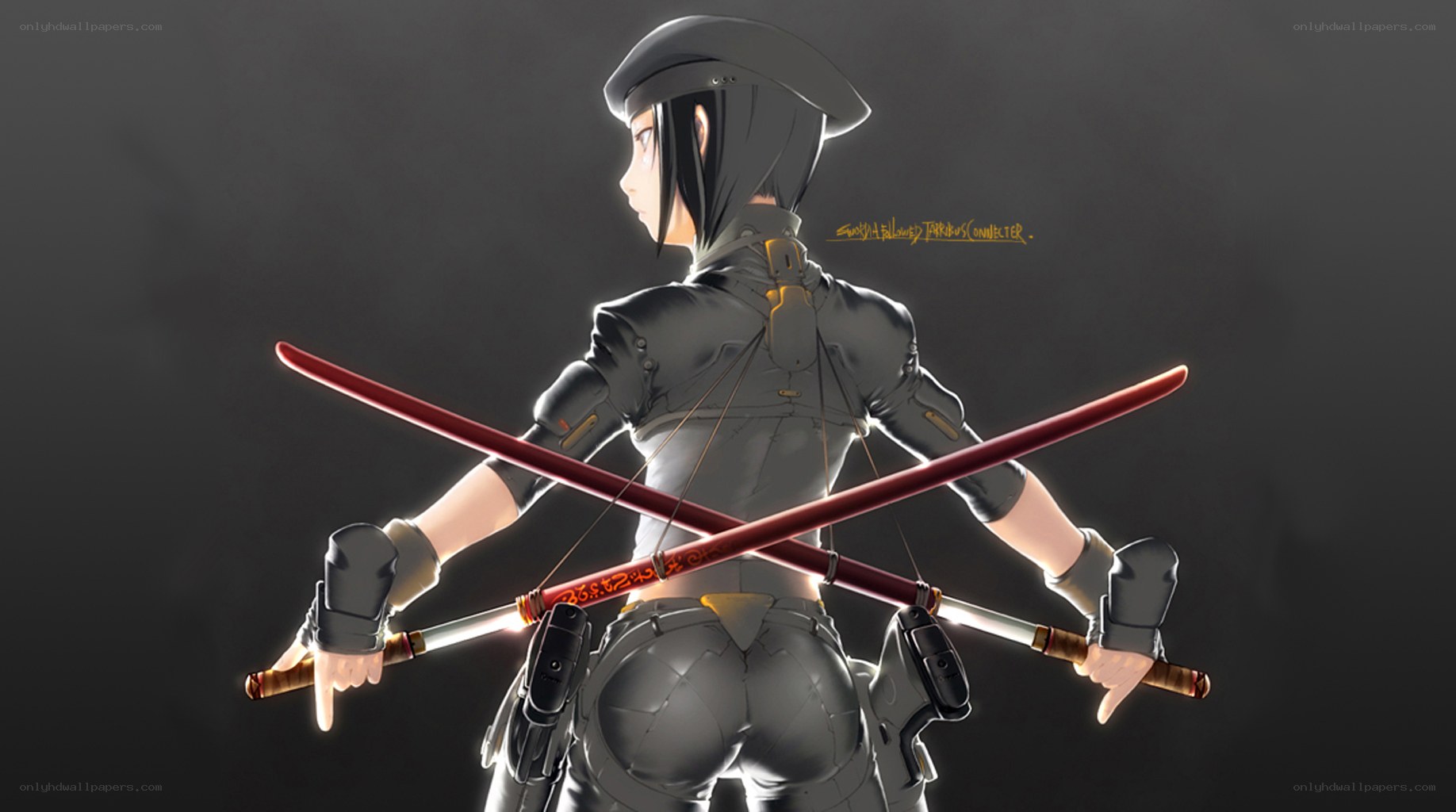 anime warrior with swords