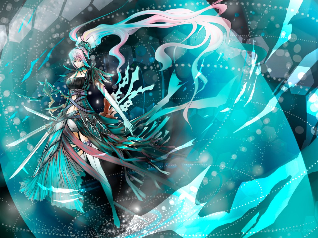 anime warrior with swords