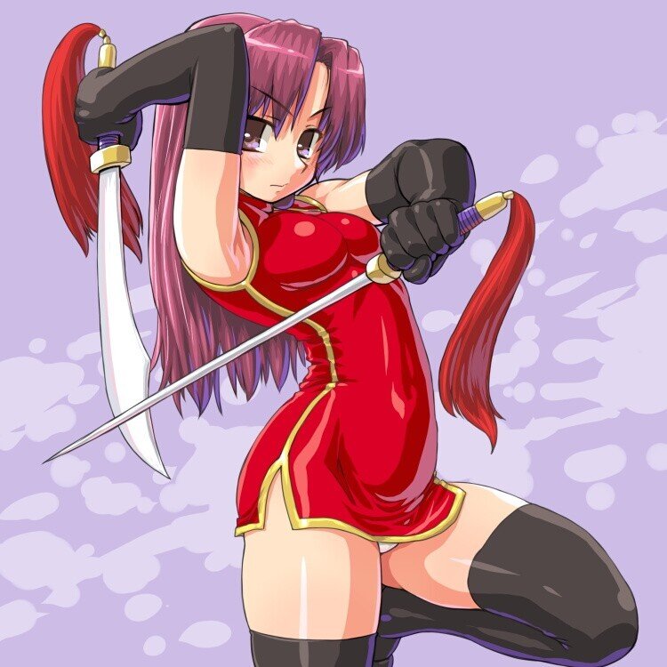 anime warrior with swords
