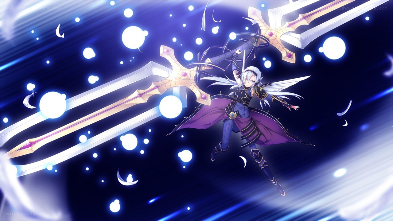 anime warrior with swords