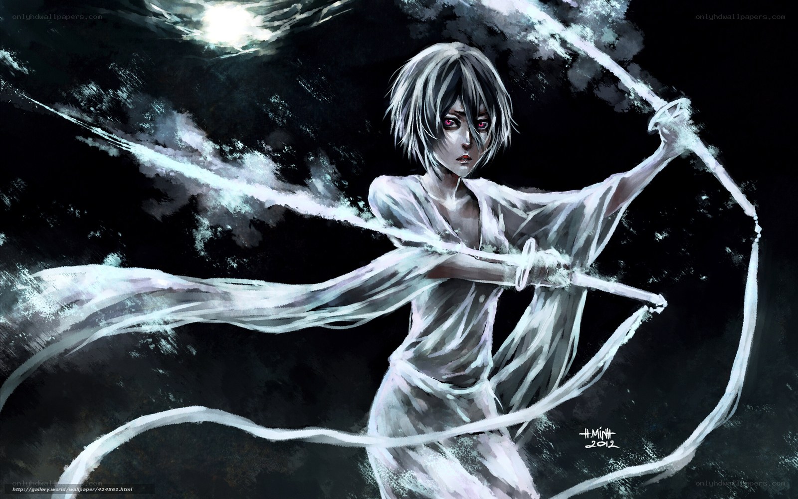 anime warrior with swords