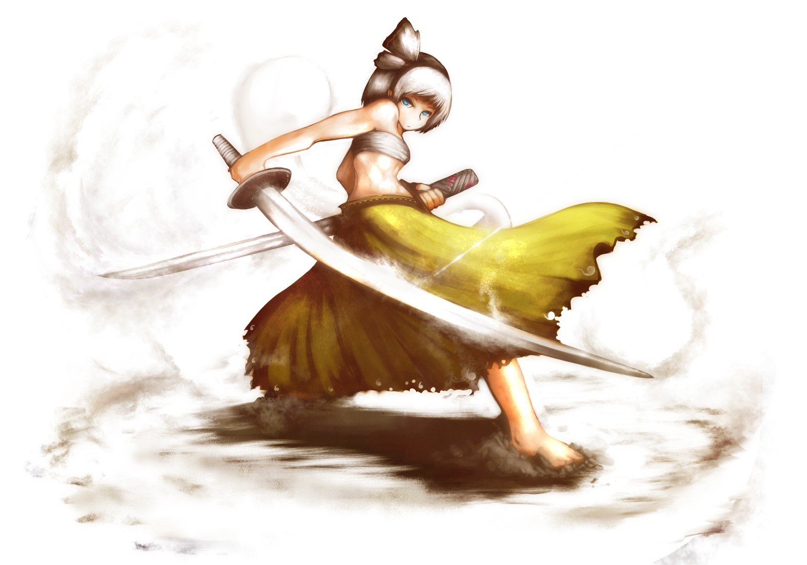 anime warrior with swords