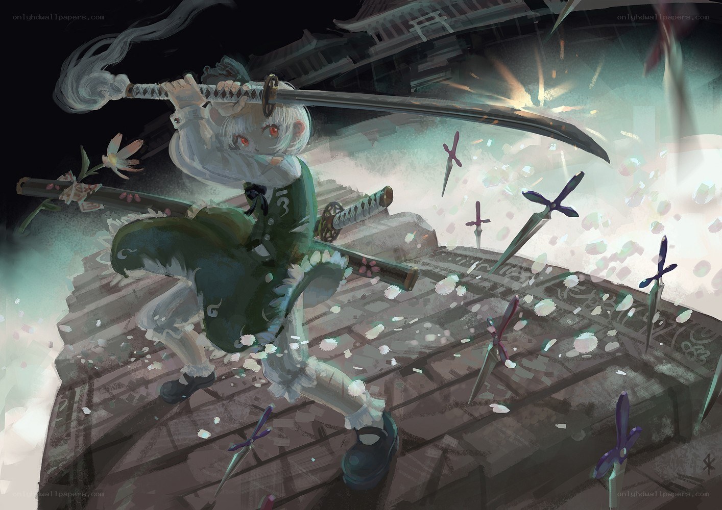 Anime warrior with swords