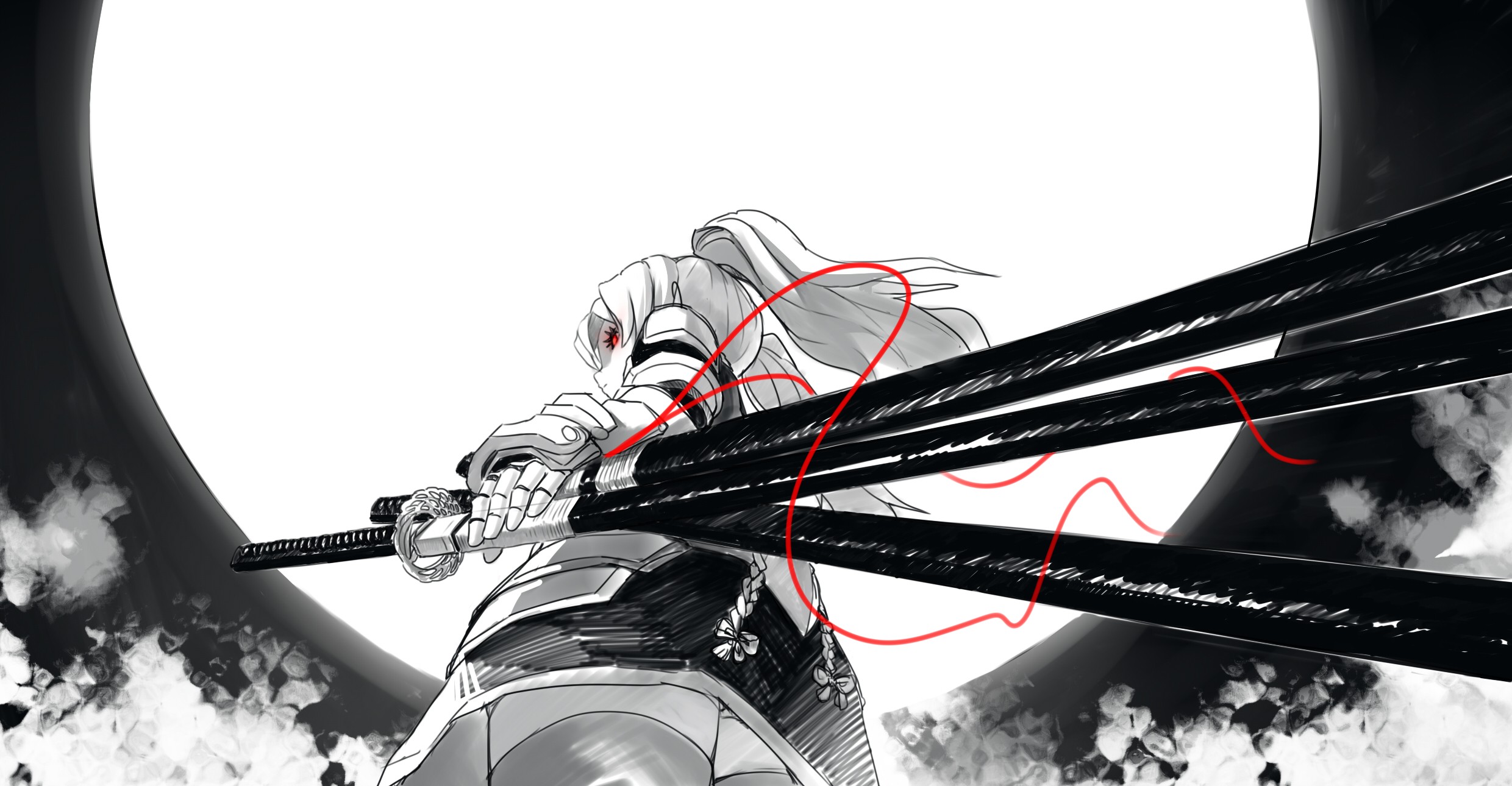 anime warrior with swords