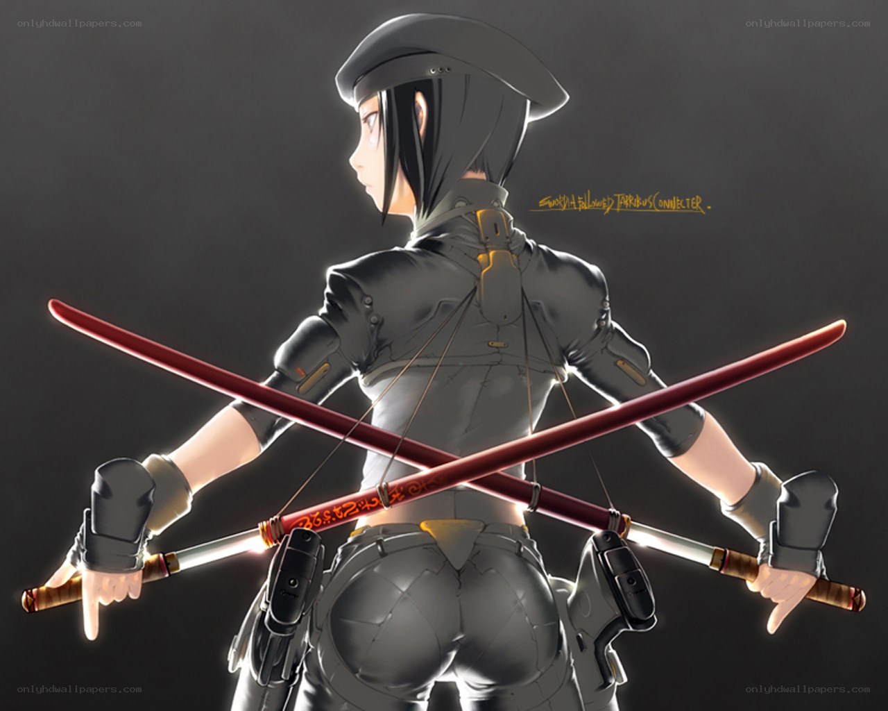 anime warrior with swords