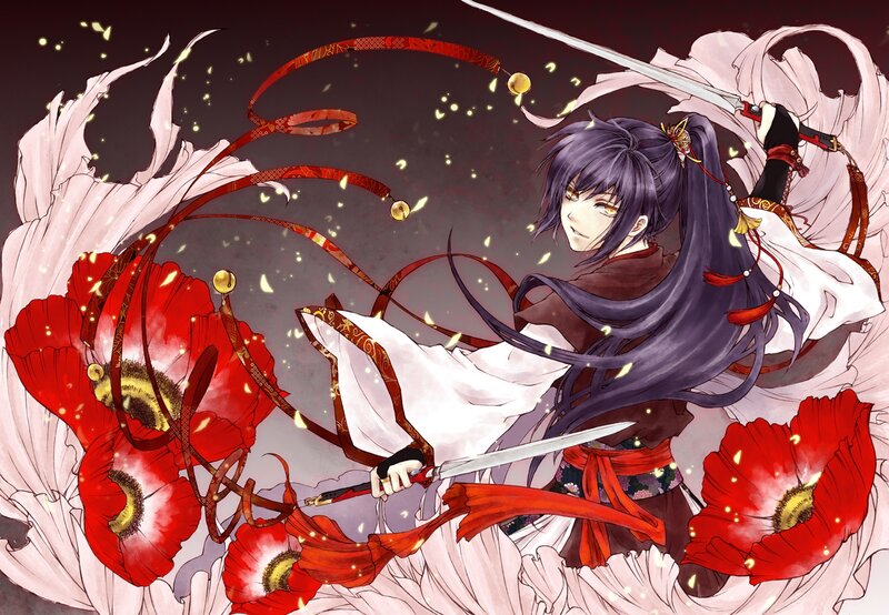 Anime Warrior with Swords — Purple, Dramatic