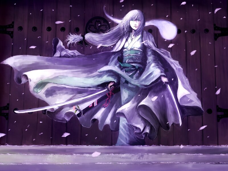 Anime Warrior with Swords — Purple
