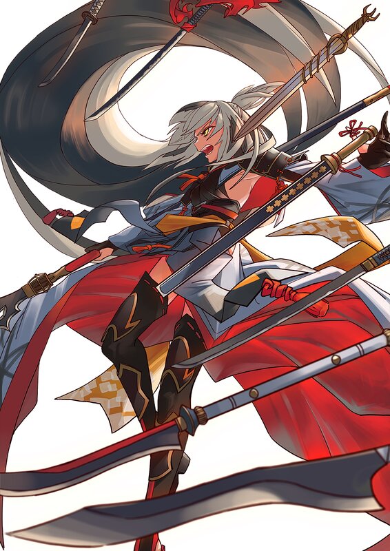 Anime Warrior with Swords — Red, Dramatic, Long Hair