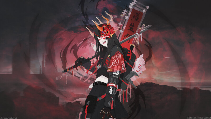 Anime Warrior with Swords — Red, Dramatic, Night, Digital Art