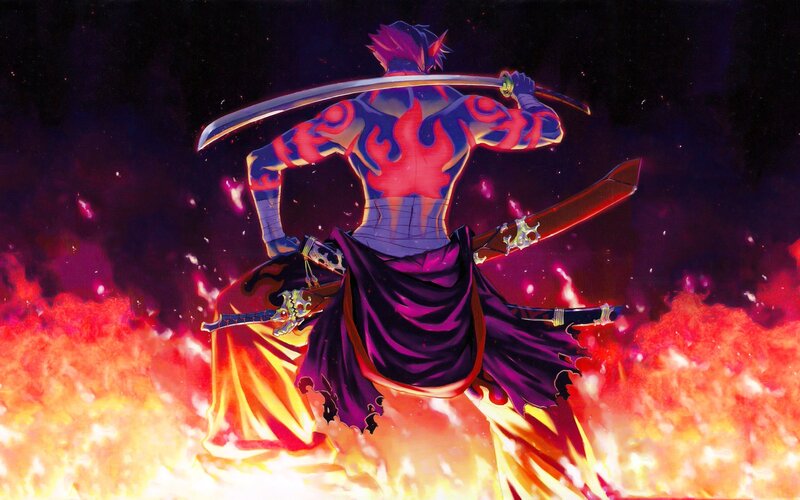 Anime Warrior with Swords — Red, Dramatic, Night, Manga