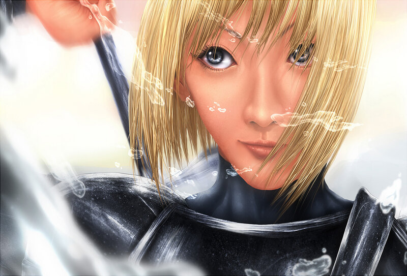 anime warrior with water effects