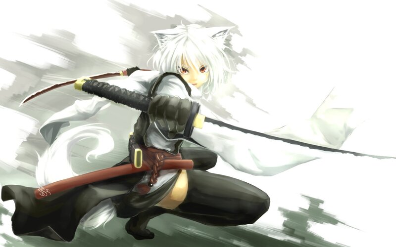 anime warrior with white hair