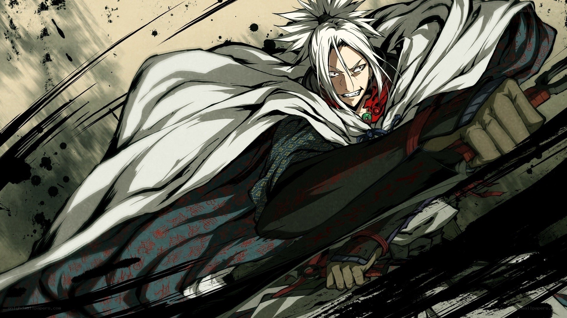 anime warrior with white hair
