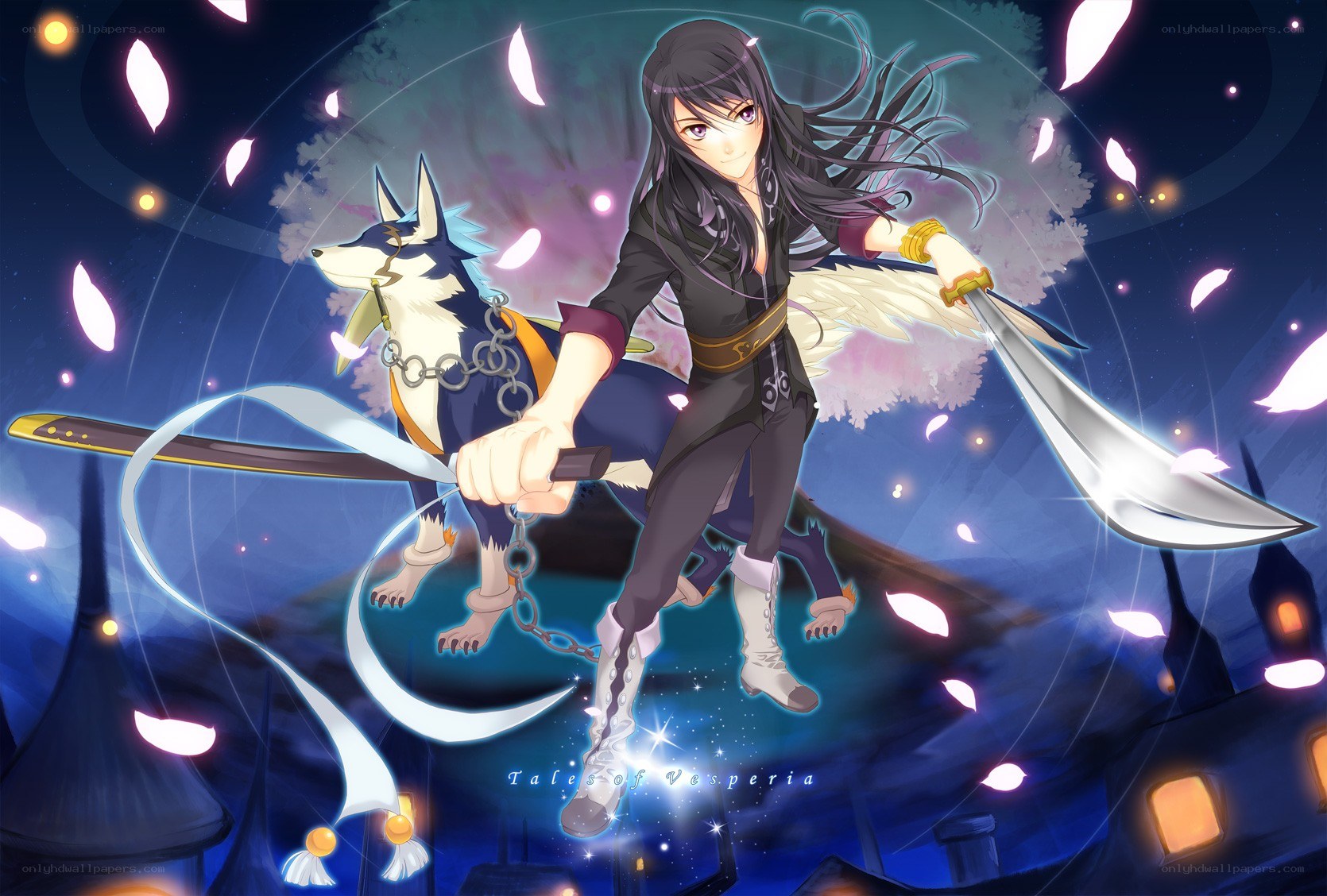 anime warrior with wolf companion