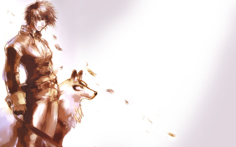 anime warrior with wolf companion