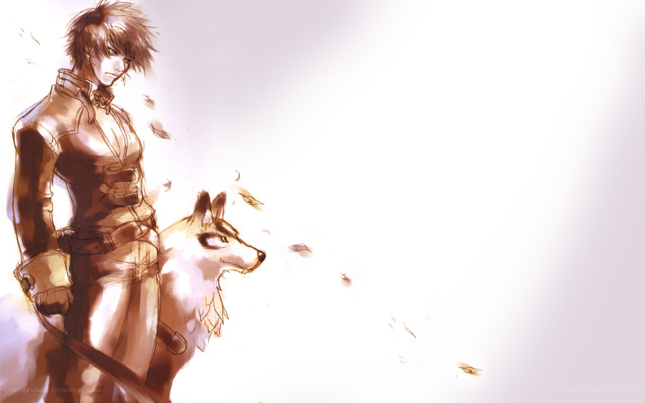 anime warrior with wolf companion