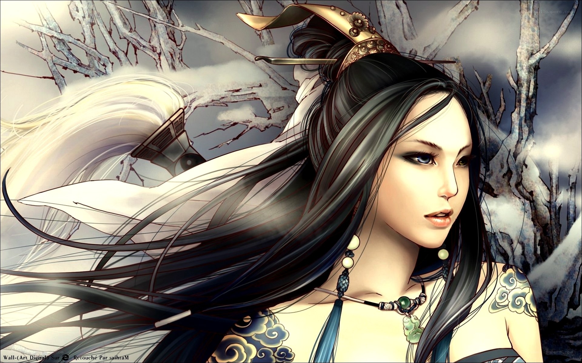 Anime warrior woman in winter