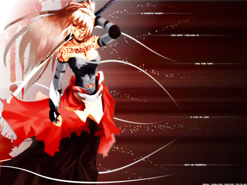 Anime Warrior Woman — Red, Dramatic, Sword