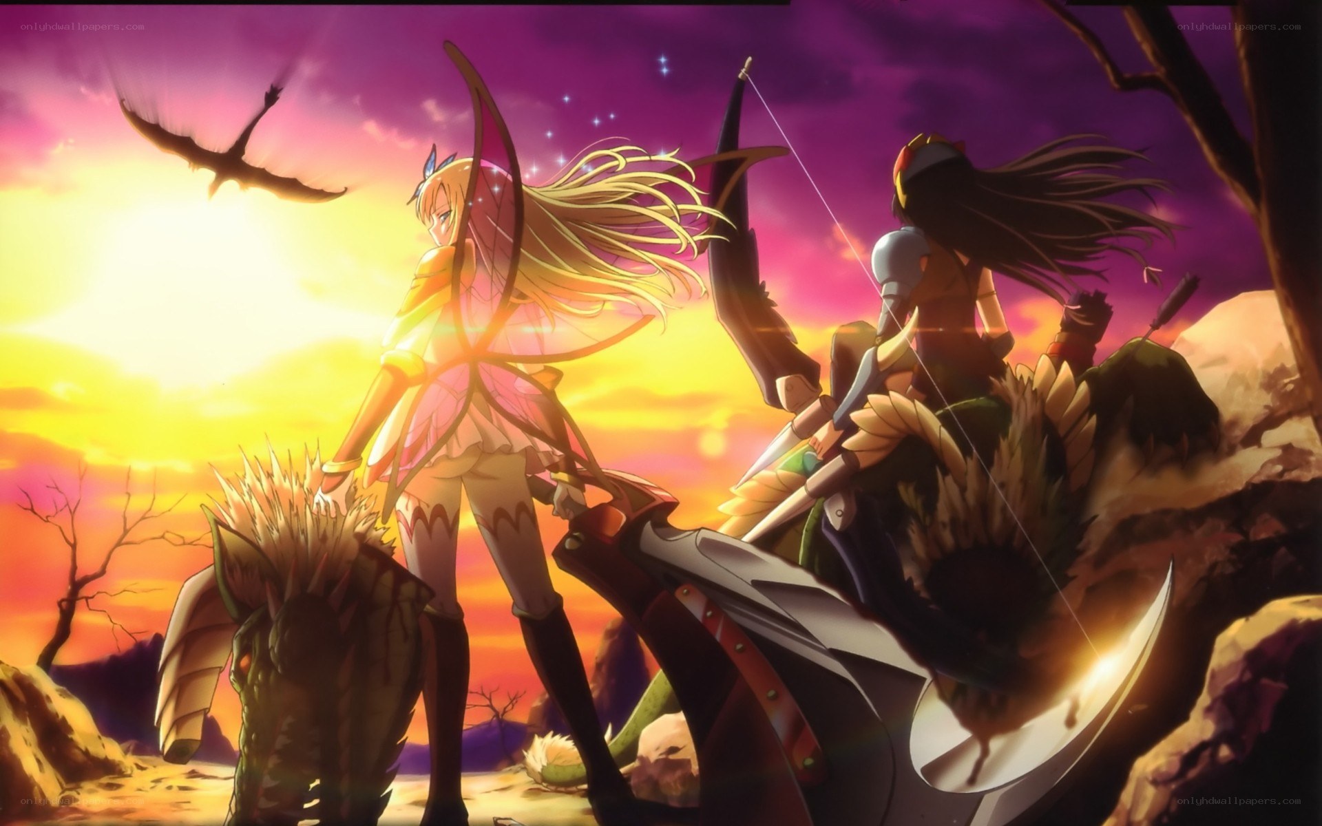 Anime warriors at sunset