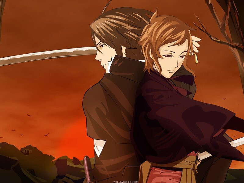 anime warriors at sunset
