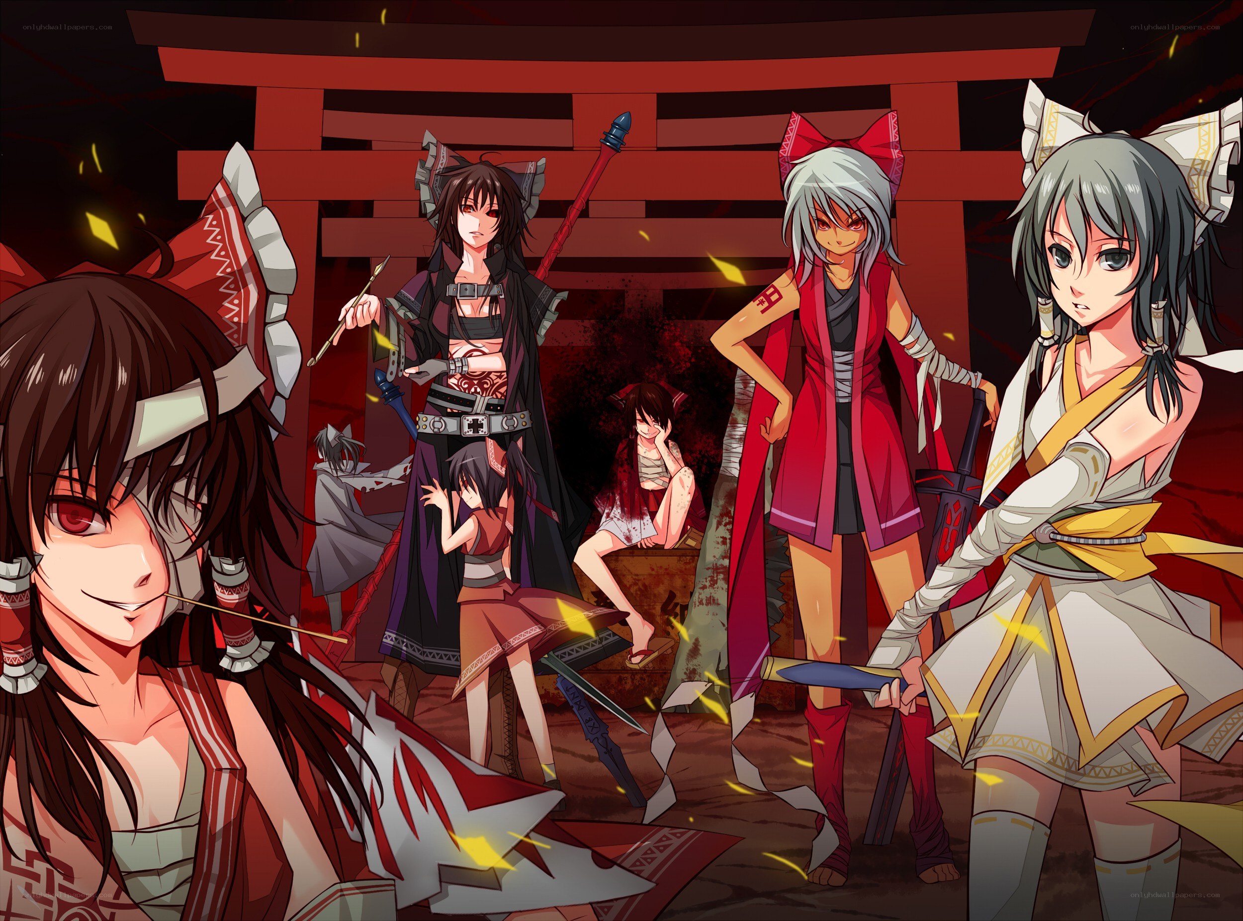 Anime warriors in a shrine