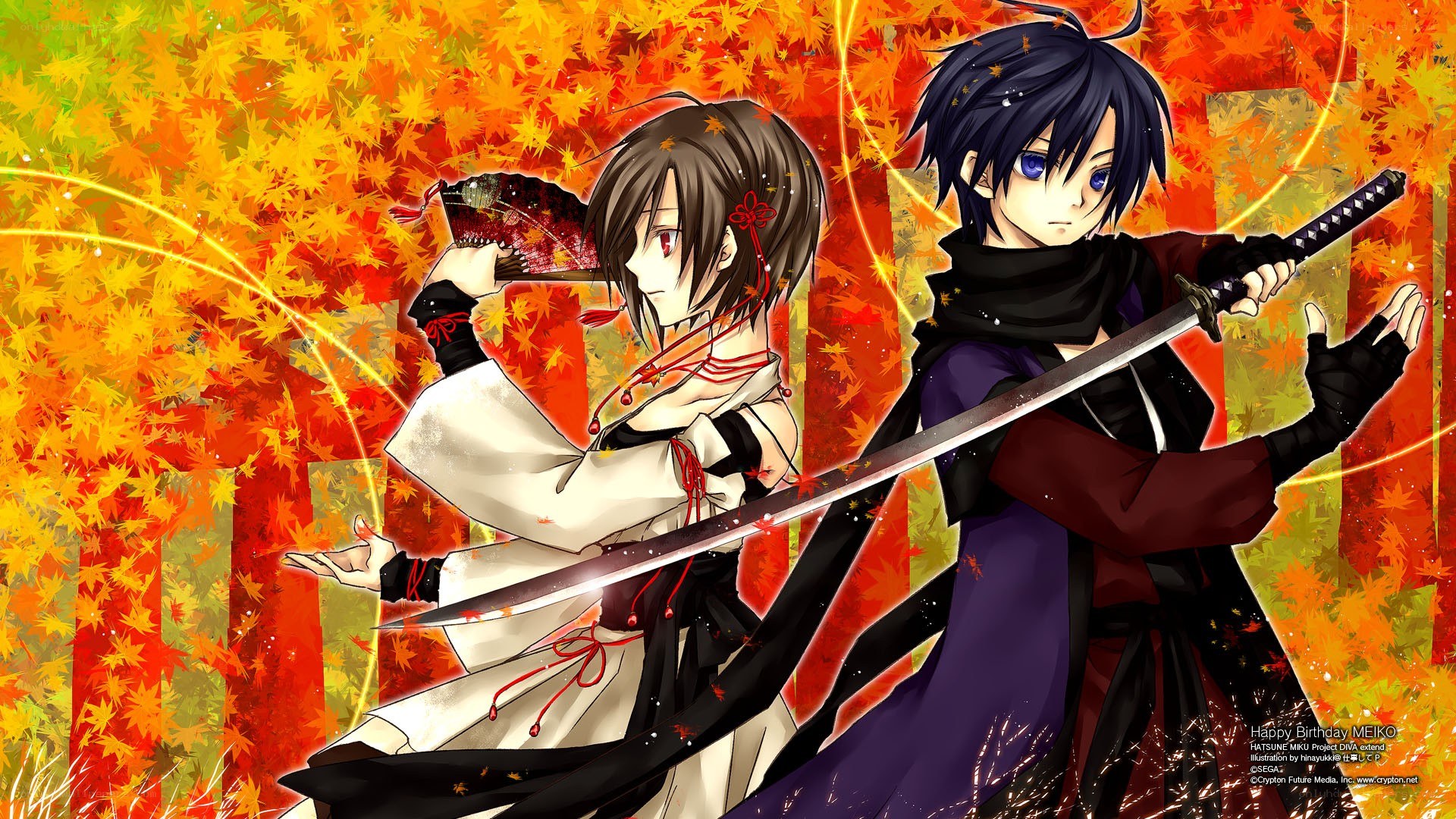 Anime warriors in autumn