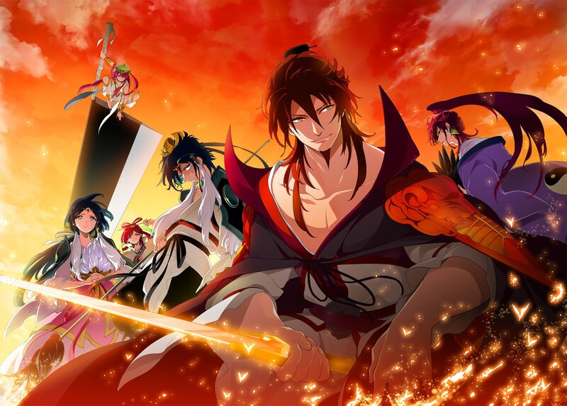 Anime warriors in fiery battle