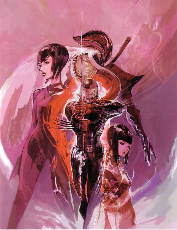 anime warriors in pink light