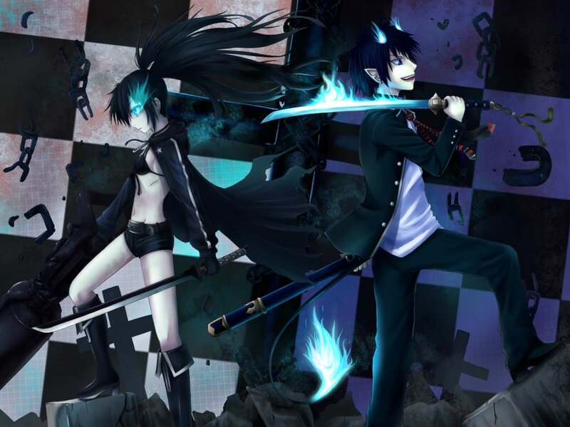 Anime warriors with glowing swords
