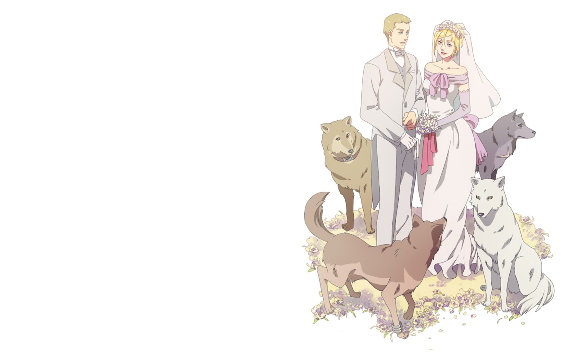 anime wedding couple with wolves